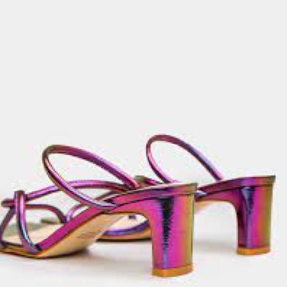 Intentionally Blank Purple Holographic Open Toe Willow Sandal Heels - Picture 3 of 7